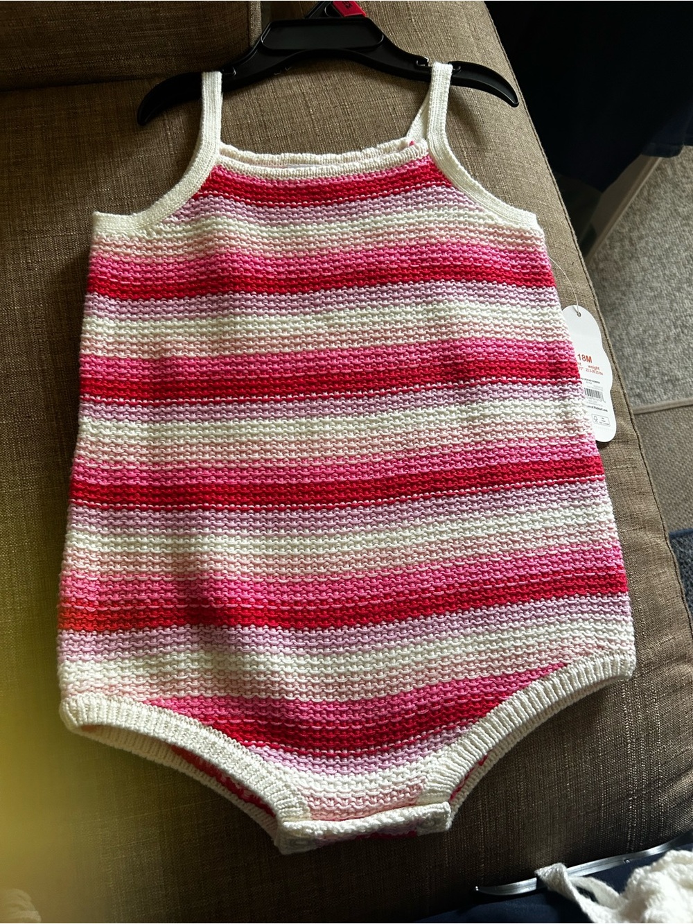 wonder nation Pink, White Striped Knit Baby One-Piece Bodysuit